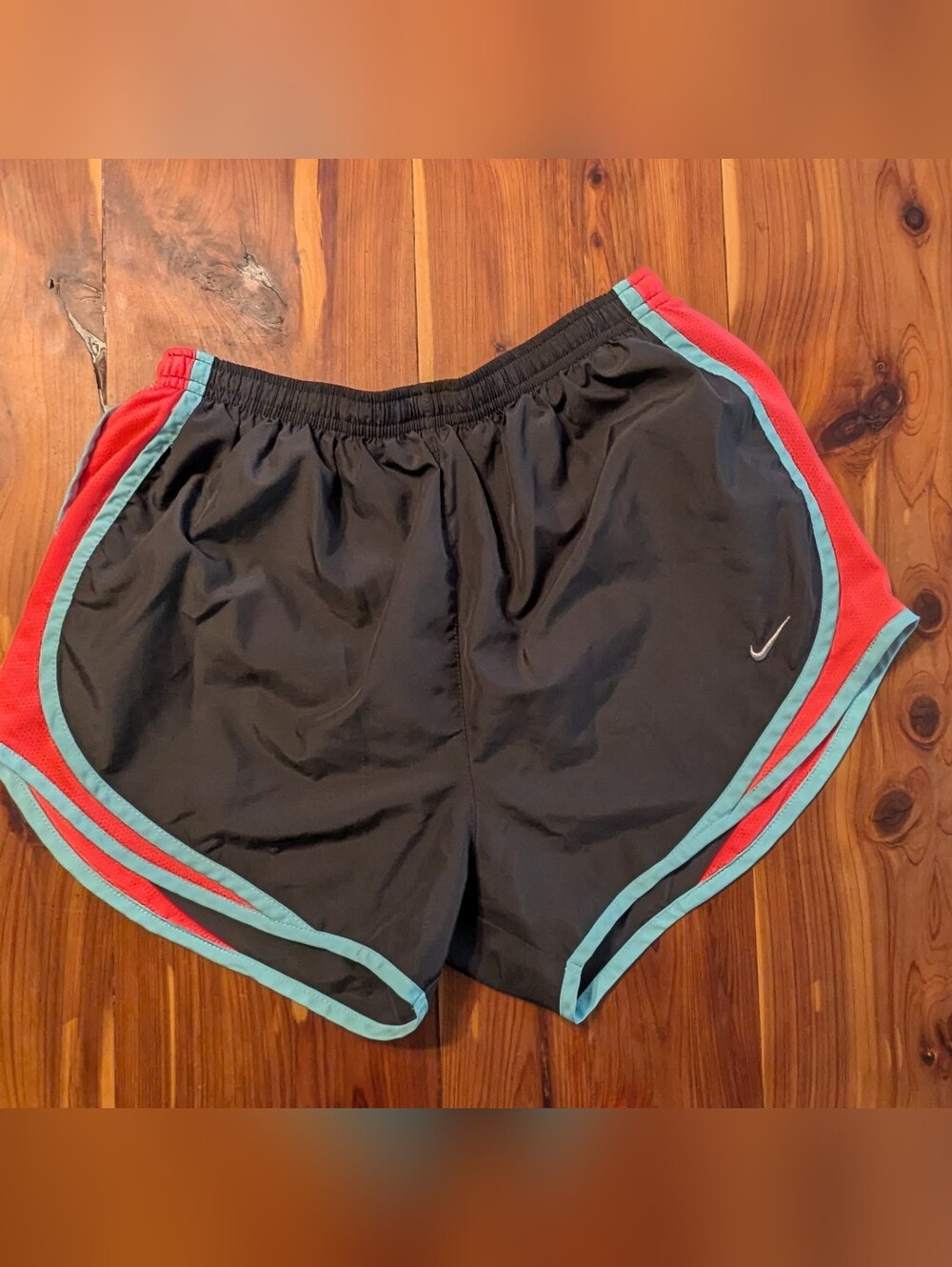 Nike Black Women's Athletic Shorts with Teal and Bright Pink Trim